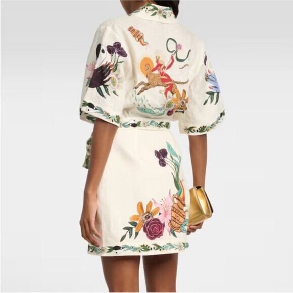 Alemais Meagan Printed Button Front Mini Dress AU 8 US 4 Linen Resortwear - Picture 3 of 13